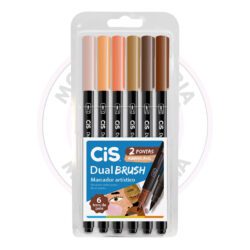 Marcador Artístico Dual Brush Aquarelável CiS - Tons de Pele - Estojo 6 UN