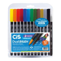 Marcador Artístico Dual Brush Aquarelável 12 Cores + 1 Blender Grátis CiS - Estojo 13 UN