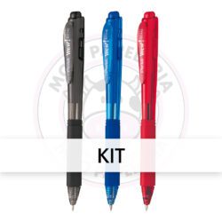 Kit Caneta Esferográfica Retrátil WOW! 1.0mm Pentel - Pt, Az, Vm - Kit 3 UN