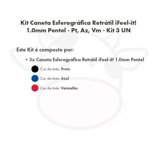 Kit Caneta Esferográfica Retrátil iFeel-it! 1.0mm Pentel - Pt, Az, Vm - Kit 3 UN - Imagem 4