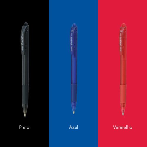 Kit Caneta Esferográfica Retrátil iFeel-it! 1.0mm Pentel - Pt, Az, Vm - Kit 3 UN - Imagem 3