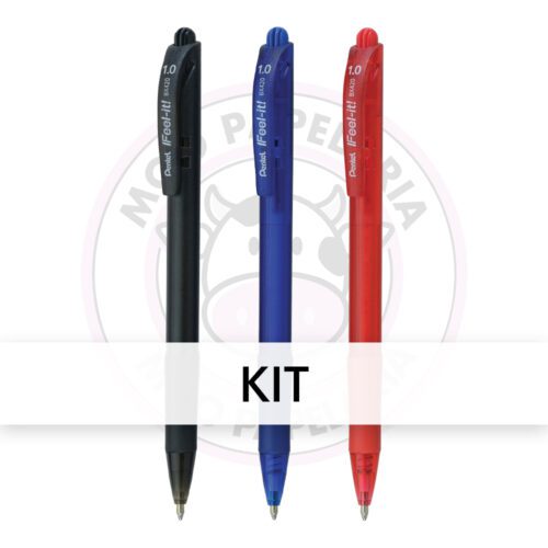 Kit Caneta Esferográfica Retrátil iFeel-it! 1.0mm Pentel - Pt, Az, Vm - Kit 3 UN