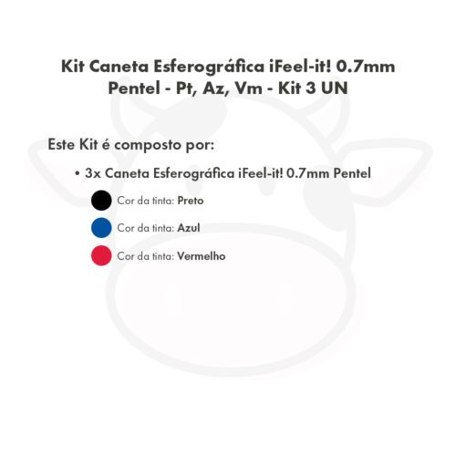 Kit Caneta Esferográfica iFeel-it! 0.7mm Pentel - Pt, Vm, Az - Kit 3 UN - Imagem 4