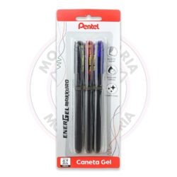 Caneta Gel EnerGel Makkuro 0.7mm Pentel - Pt, Az, Vm - Blister 3 UN