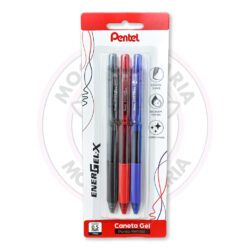 Caneta Gel Retrátil EnerGel-X 0.5mm Pentel - Pt, Az, Vm - Blister 3 UN