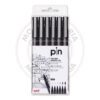 Caneta Técnica Uni Pin Fine Line uni-ball - Preto - 0.03mm, 0.05mm, 0.1mm, 0.3mm, 0.5mm e 0.8mm - Estojo 6 UN